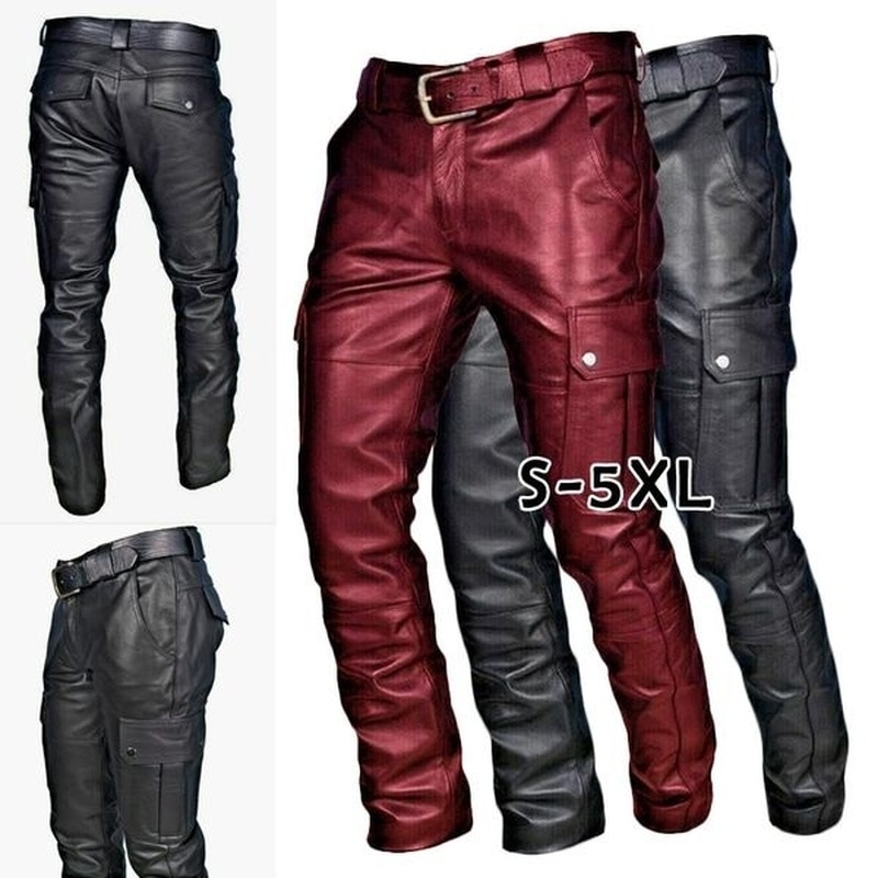 Wepbel Mannen Straight Pu Lederen Broek Biker Moto Lange Lederen Losse Street Style Steampunk Broek Rock Roll Lange Broek