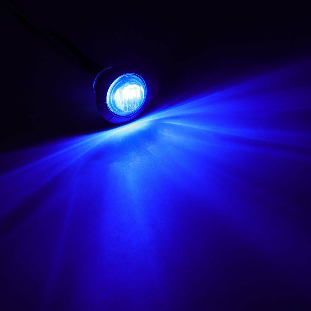 Fuleem 50PCS 3led Blue 3/4 Inch Mini Led Marker Clearance Light side marker lights 12V Waterproof