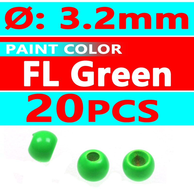 Wifreo 20PCS 3.2mm 1/8&quot; Colored Fly Tying Brass Beads Beadhead Nymph Stonefly Streamer Fly Fishing Trout Fly Material Rainbow: 20pcs FL green 3.2