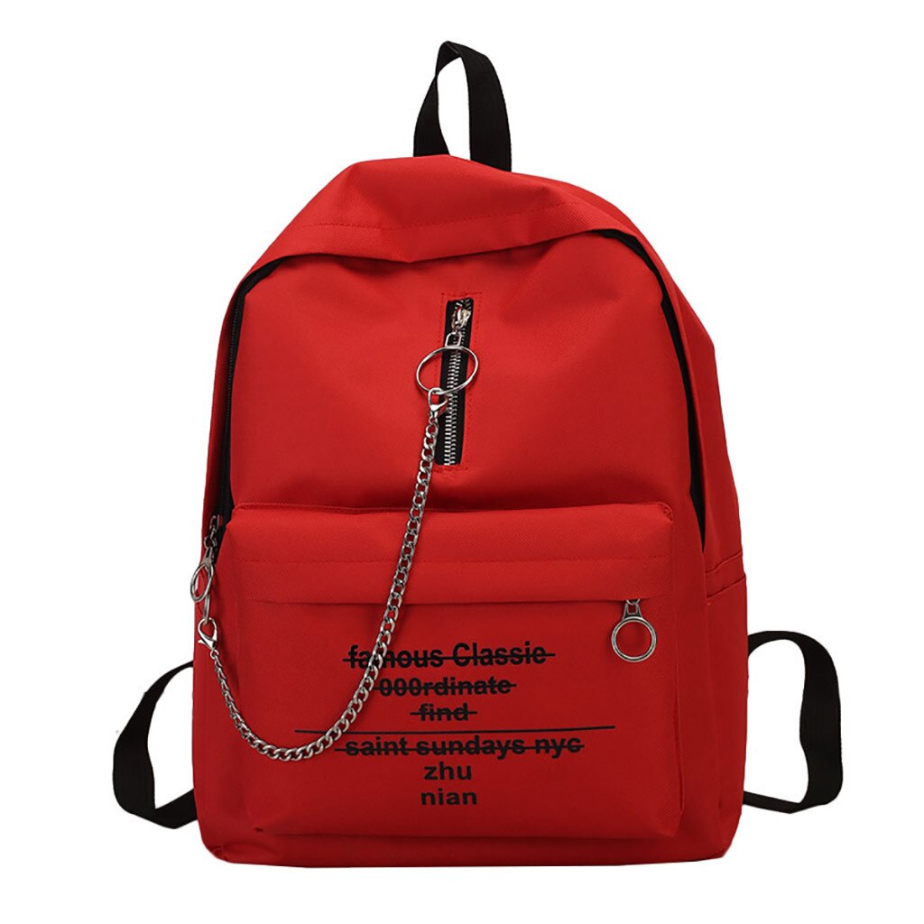 Canvas Rugzak Vrouwelijke Alfabet Print Rugzak Schoudertas Mode Trend Keten Dubbele Schoudertas Student Schooltas Sac: Rood