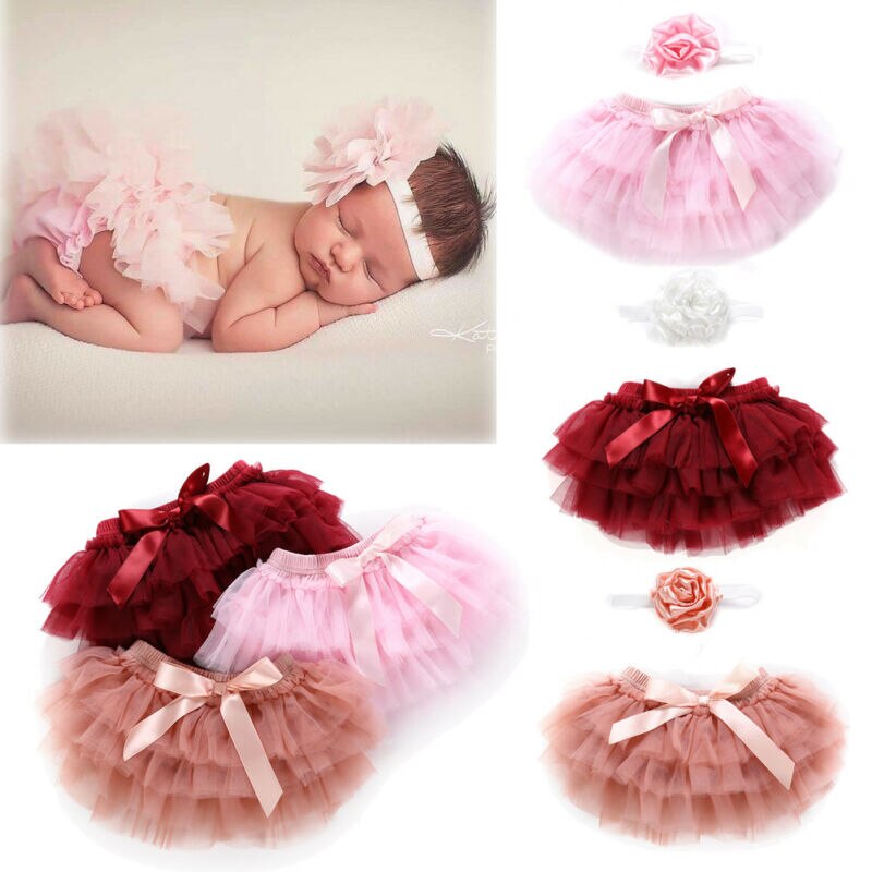 Jupe pour bébés filles | Nouvelle jupe bandeau 2 pièces couches danse de Ballet, dentelle solide à nœud papillon en Tulle en mousseline, accessoires Photo 0-24M