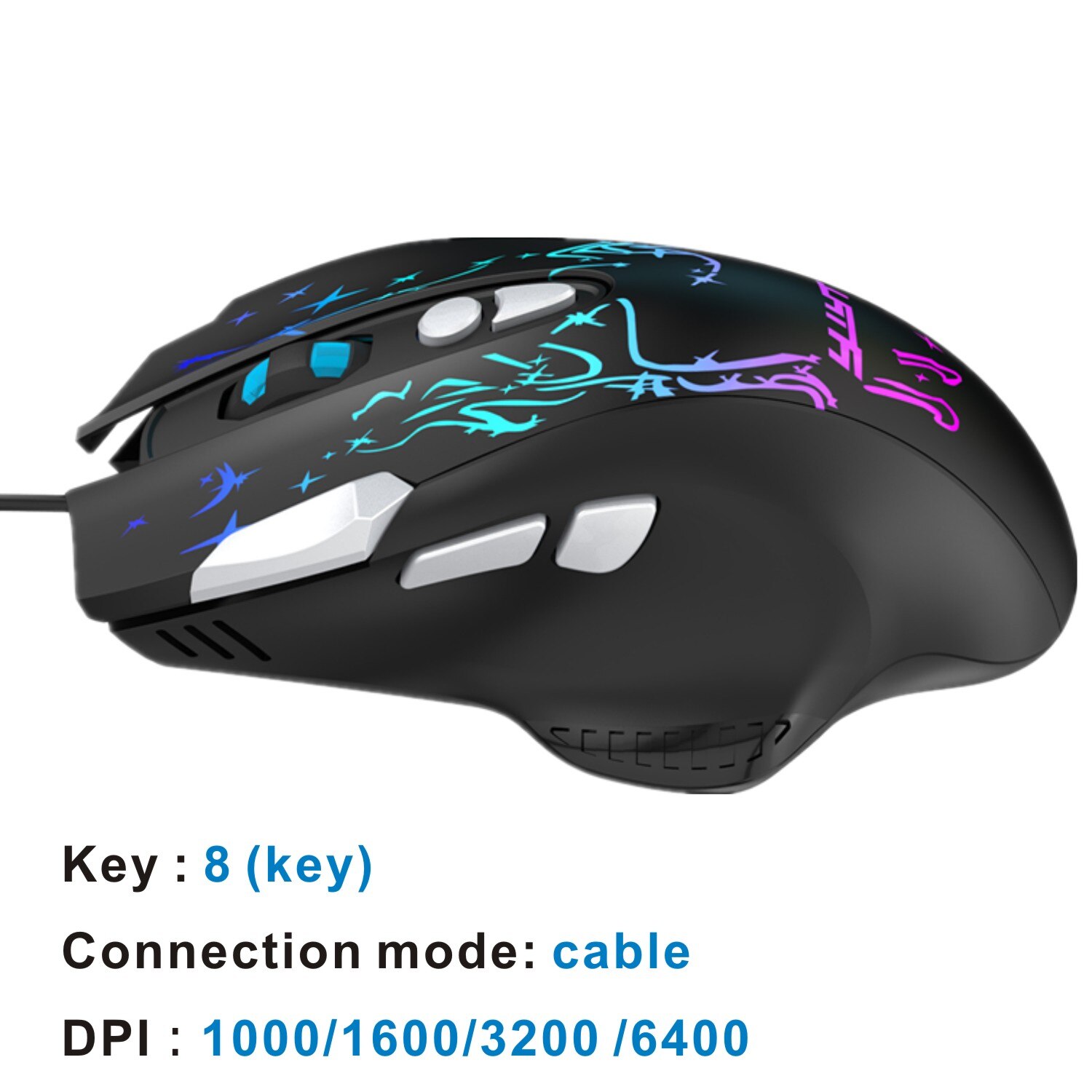Gaming Mouse Gamer Mice Computer Mause For Xbox PS4 PC Laptop Desktop USB Wired 8 Key 6400 DPI RGB LED Ergonomic Gaming Mouses