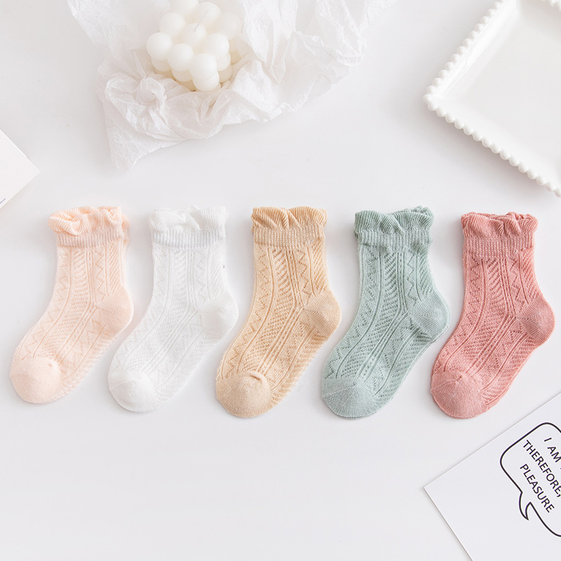 5Pairs/lot 0-3T Infant Baby Socks Solid Color Cotton Mesh Cute Newborn Boy Toddler Socks Baby Clothing Accessories: style 4 / S 0-1T