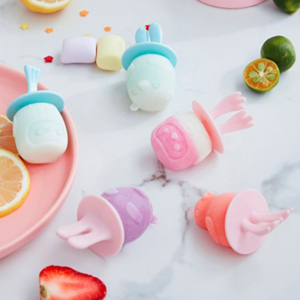 Silica Gel Ice-cream Mould with Lid Popsicle Mold Homemade Ice Cream Mold with Plastic Rod Reusable Cake Molds