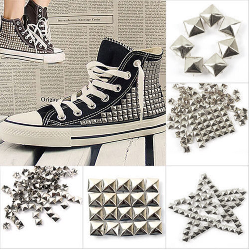 100 stk gør det selv 10mm sølv pyramide nitter nailheads nitte spike til armbånd tøj bælte nitte diy punk taske læder håndværk spike