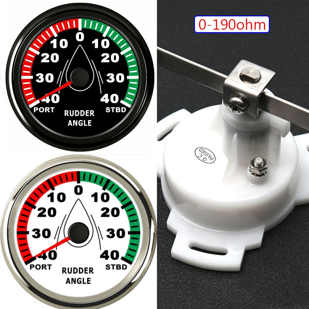 STBD-PORT Pack of 1 Rudder Angle Indicator with Sensor 85MM Gauge Sail Boat Rudder Angle Meter Red Backlight 0-190ohm Meter