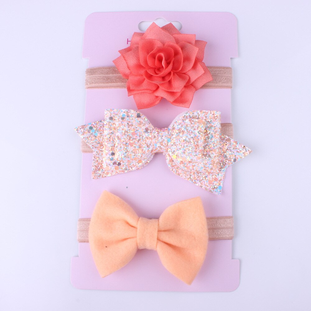 Baby Accessoires Hoofddeksels 3 Stks/set Schattige Baby Baby Meisjes Boog Hoofdband Elastische Haarband Photo Props: Oranje