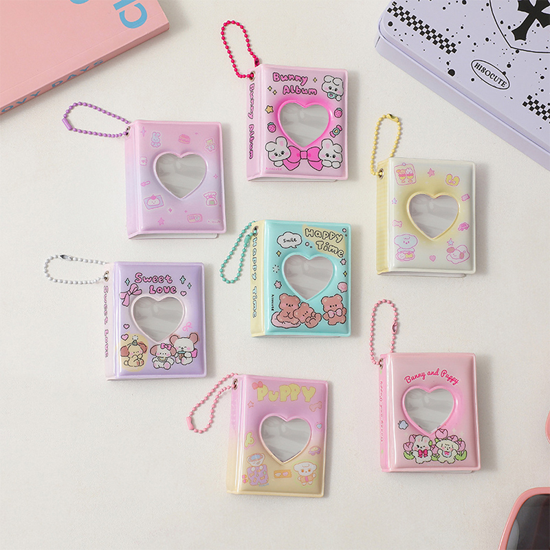 Mini livre de collecte de Photos de dessin animé, petit Album Photo de 2 pouces, pendentif en PVC, porte-carte décoratif mignon avec porte-clés imprimé ours
