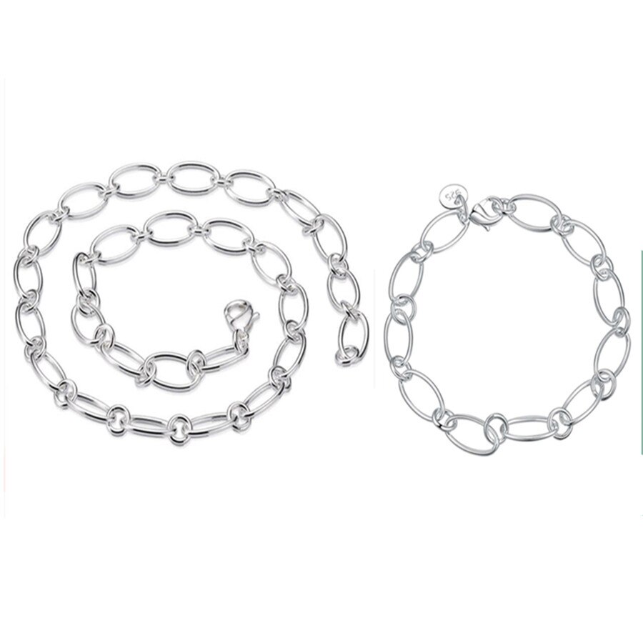 925 Sterling Silber Damen Herren Kette Männer Runde Halskette Armbinde Silber Schmuck-einstellen 45cm 20cm