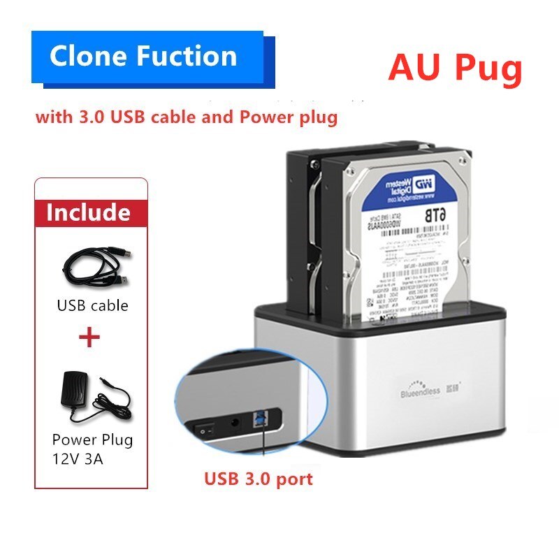 2 Bay Da 2.5 Pollici Hdd Docking Sata Hard Disk Enclosure USB 3.0 In Alluminio Hdd Lettore di Stazione di Supporto 4TB per IOS/Finestre 7 HD08: AU plug