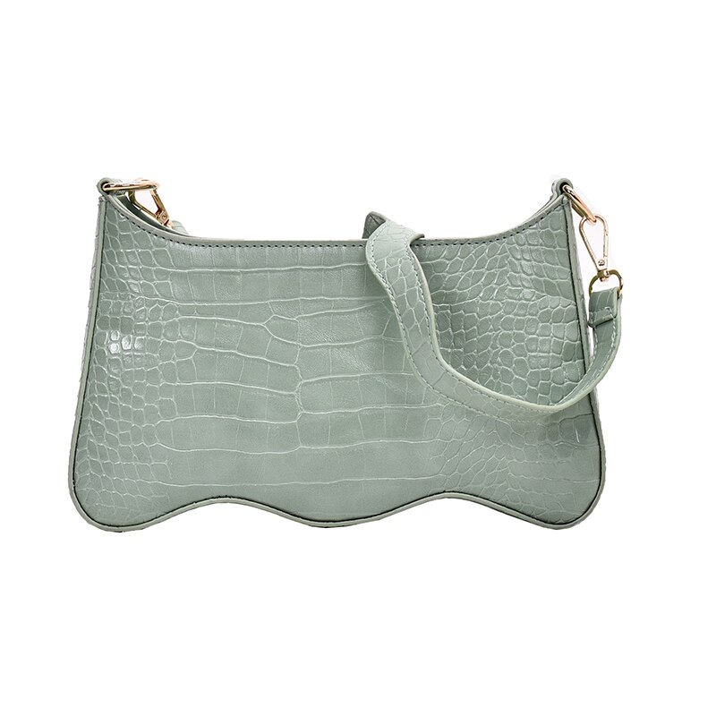 Bags For Women Retro Small Shoulder Bag Summer Stone Pattern Handbag And Purse Solid Color Leather Totes Bag: Green shoulder bag