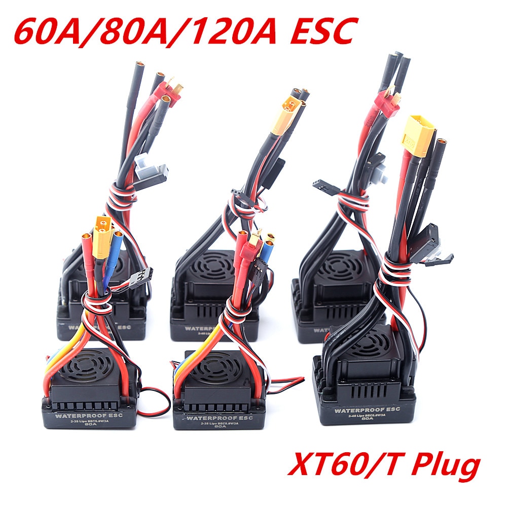 Upgrade Sensorless 60A 80A 120A S-80A S-120A Brushless Waterproof ESC Electric Speed Controller with 5.5V / 3A BEC for RC Car