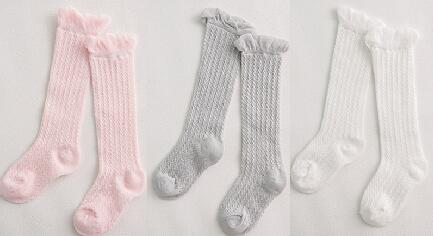 Kanten stijl prinses strik baby katoenen sokken uitgehold poreuze onzichtbare sokken kinderen snoepkleurige zomer vloer sokken antislip: Mesh kniekousen / 1 to 2 jaar