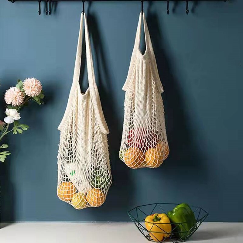 Tragbare Lebensmittel Taschen für Obst Gemüse Tasche Waschbar Baumwolle Gittergewebe Schnur Organische Organizer Wiederverwendbare Handtasche Tuch Einkaufstasche