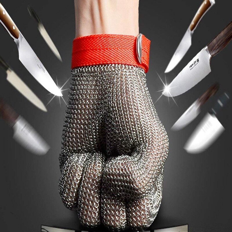 Gant de protection 304 gant de chaîne en acier inoxydable pour le traitement du bois traitement de la viande cuisine utiliser des gants d'écrevisse (M)
