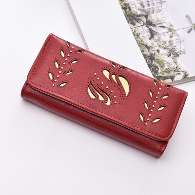 estilo ! Cartera de cuero para mujer, cartera larga para teléfono con tarjetero: Rojo