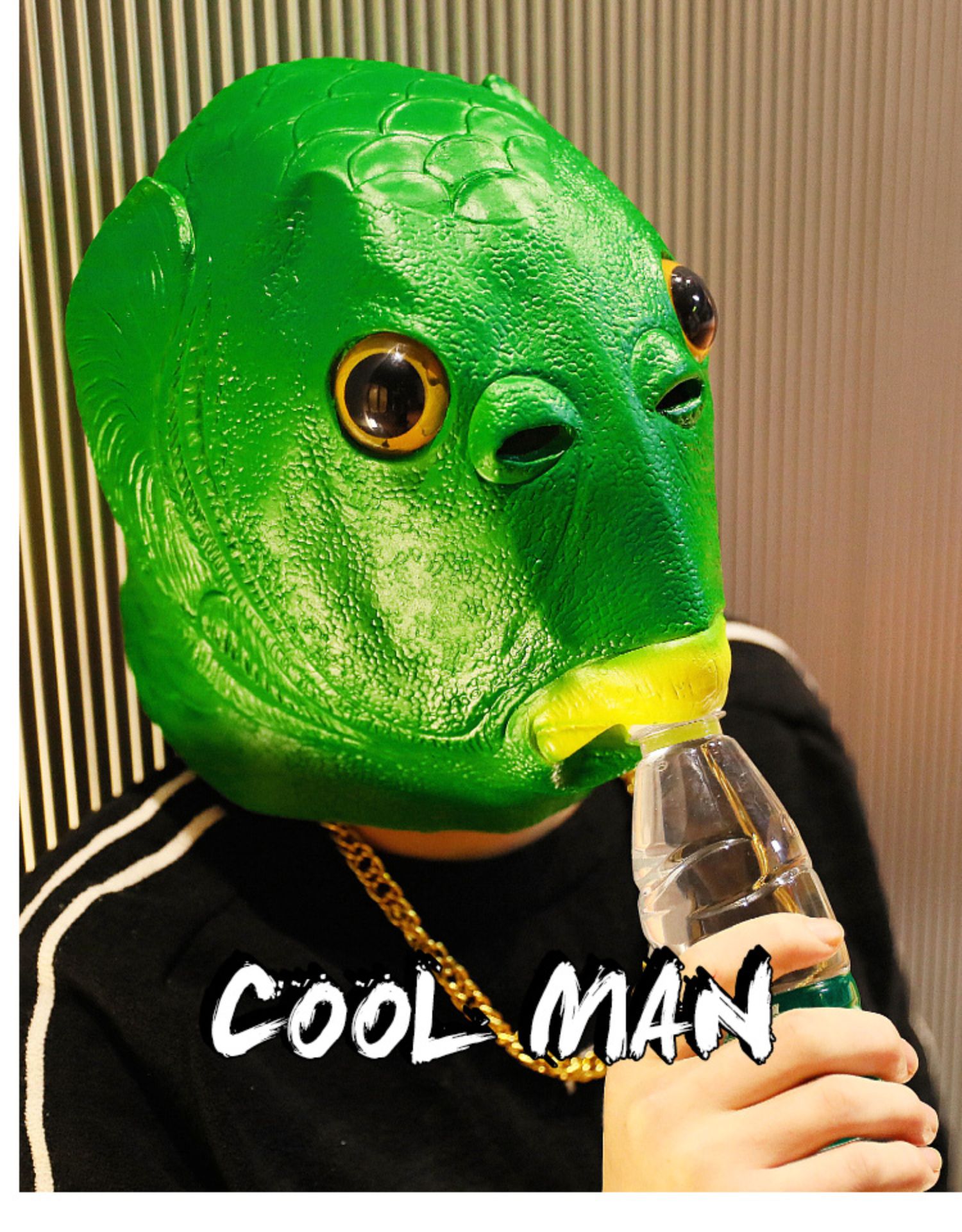 Grøn fisk havfrue hoved monster tiktok grøn frø usmageligt grønt fiskehoved trunking lyd grønt hoved maske alien sand skulptur