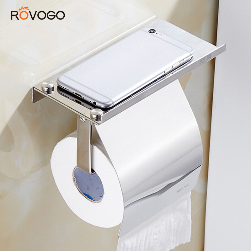 ROVOGO Edelstahl Wc Papier Halfter mit Telefon Selbst, Schlecht Zubehör Gewebe rollen Spender Speicher
