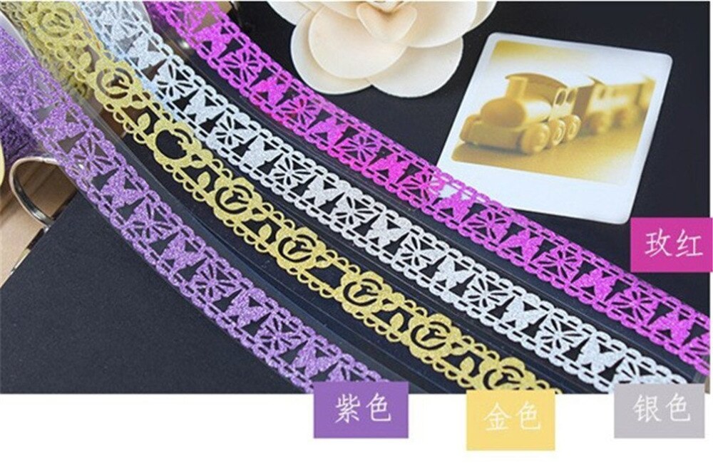 Pakke  of 7 søde blonderblomster glitter diy dekorative washi tape klistret papir til scrapbooking og håndværk  (7 stk tilfældig farve)