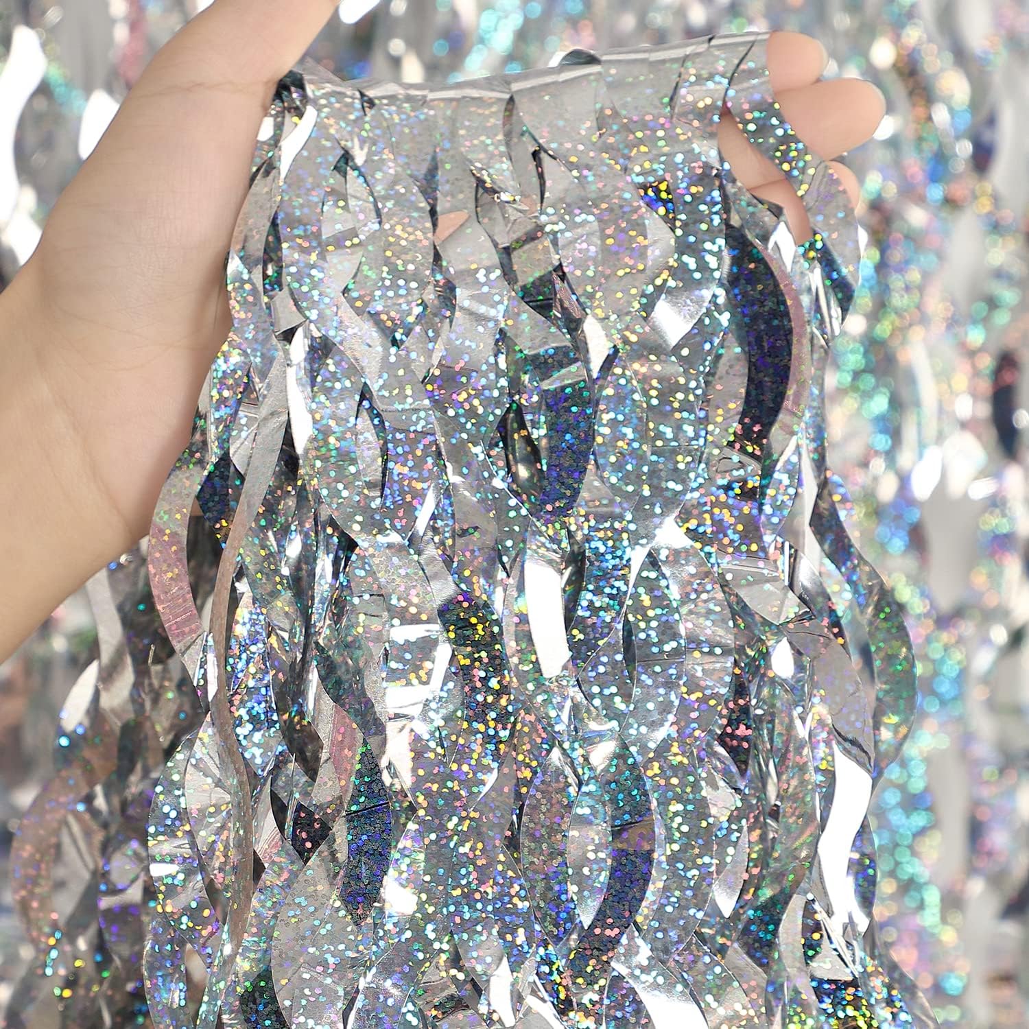 Cortinas con flecos de lámina de oropel brillante, telón de fondo con flecos de lámina de Metal azul y morado, cortinas de pared para Baby Shower, telón de fondo de de sirena: M / Color zafiro profundo
