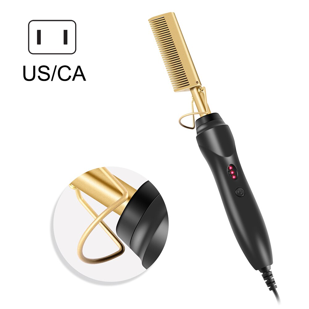 Electric Hair Curler Comb Wet Dry Hair Curling Iron Straightener Brush Care Tool Stick SMR88: us plug