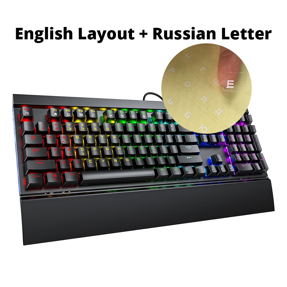 PICTEK PC248 Gaming Mechanical Keyboards Blue Switch Wired Keyboard With Rest Wrist Anti-ghosting RGB Backlit For PC Gamer Win: EN Add RU Letter