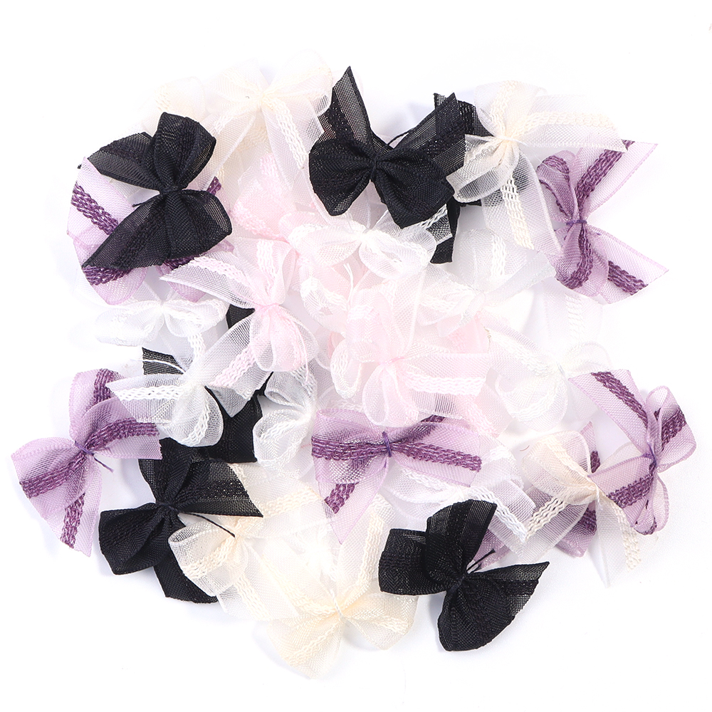 30 Uds. De lazos de cinta de malla, Mini lazo de encaje multicolor, lazo de cinta de satén, flor para manualidades DIY, decoración, accesorios de manicura de uñas: Plata antigua