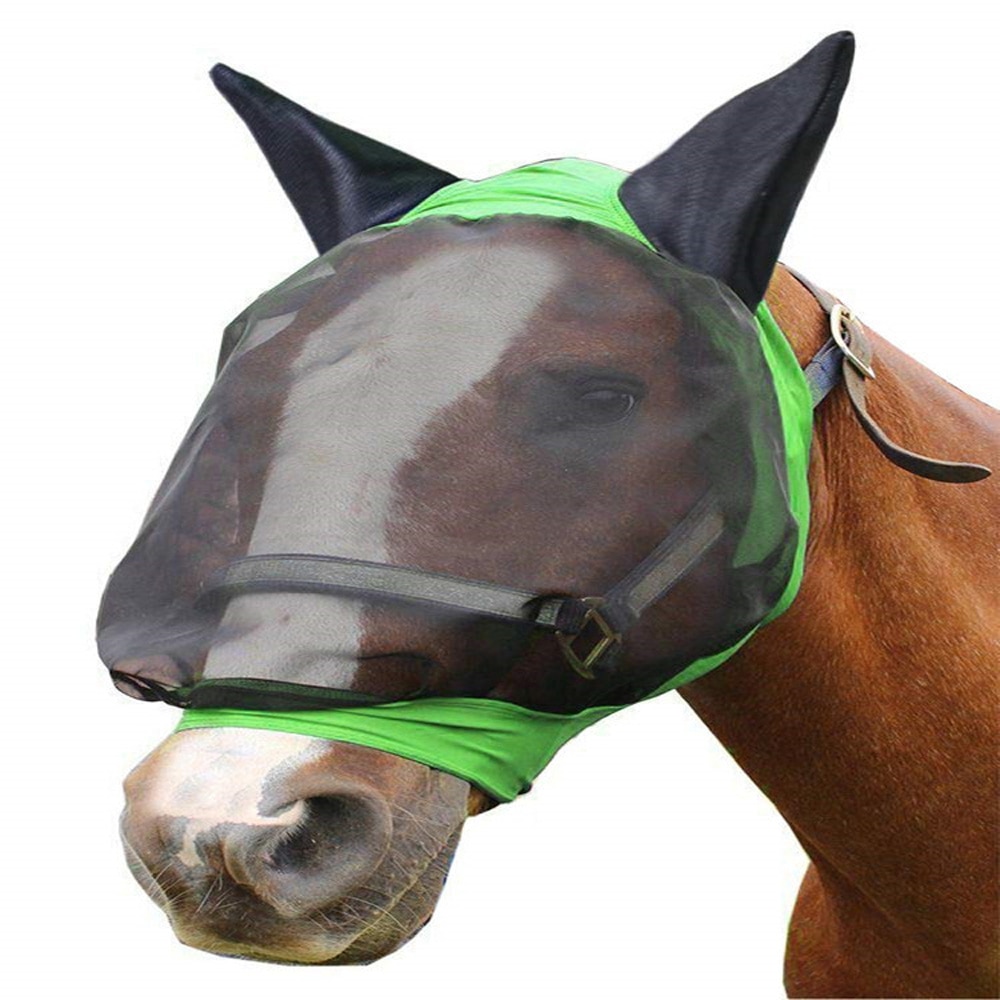 Hästfluga mask öronskydd full ansikte rustning mesh husdjurstillbehör anti uv hästskydd sköld sommar andas anti-mygga