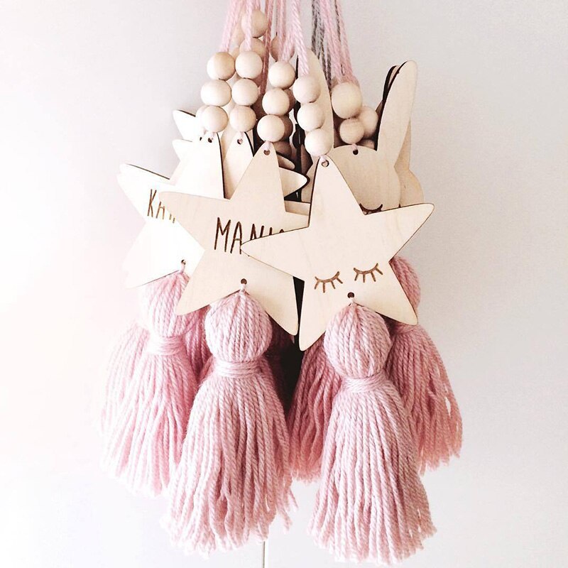 1PC Nordic Style Cute Star Shape Baby Toys Wooden Beads Tassel Pendant Kids Room Decoration Infant Baby Rattle Toys for Children