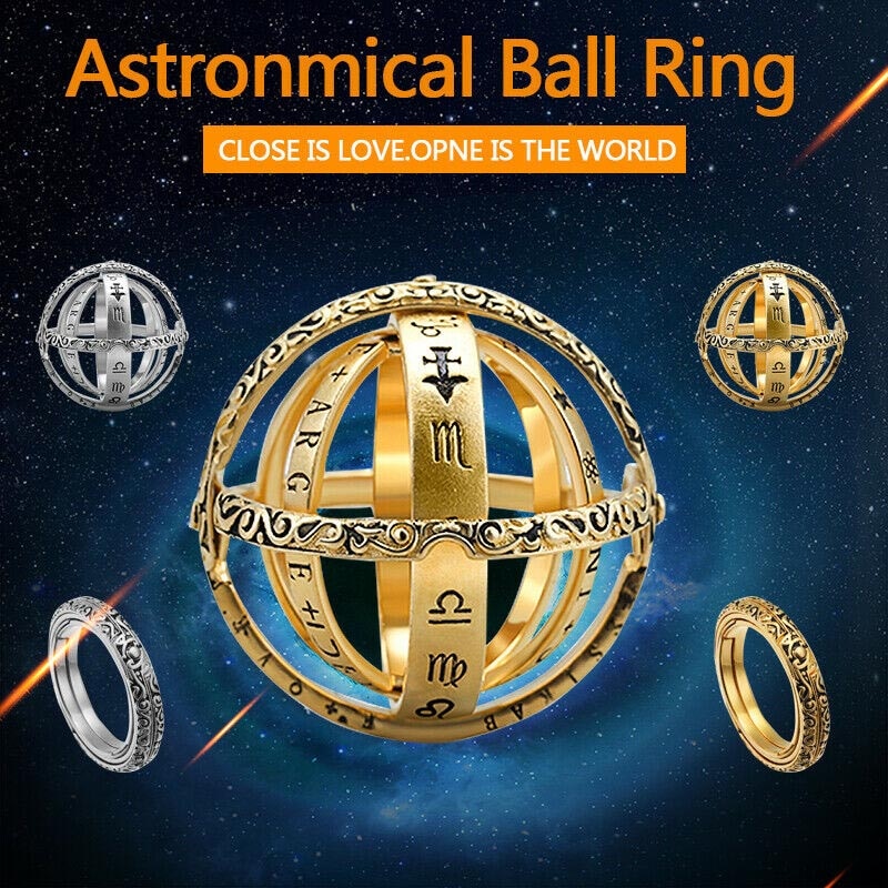 Astronomische bolvormige ring, kosmische vingerring, paar, geliefde, sieraden, roterende sterrenbeelden, vingerring, vintage hanger