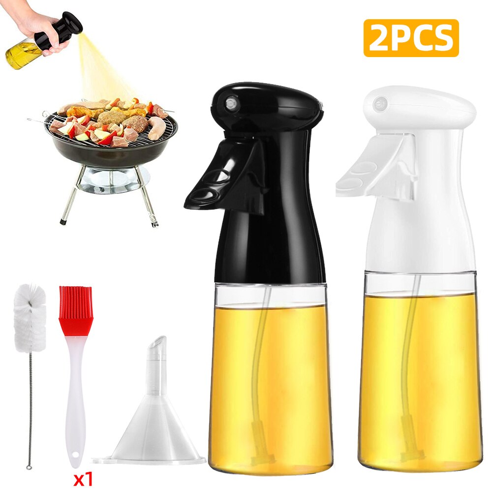 210ml Oil Spray Bottle Kitchen Oil Bottle Cooking Baking Vinegar Mist Sprayer Barbecue Dispenser Bottle Set Grilling Roasting: Black and White Set