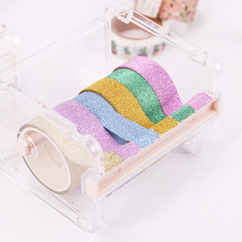 1PC Transparent Adhesive Tape Cutter Washi Masking Simple Tape Dispenser School Office Desktop Tape Holder