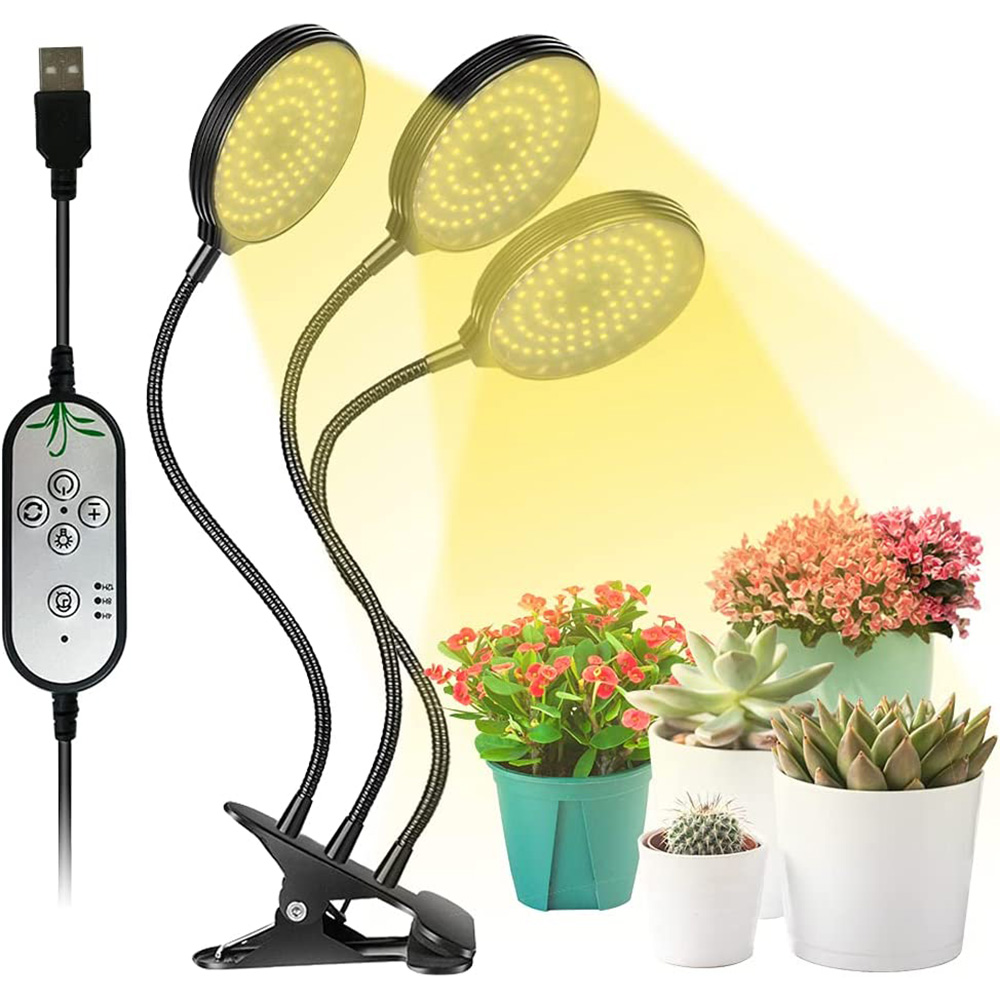 Luces LED de cultivo de plantas de 1/2/3/4 cabezales, lámpara Phyto de espectro completo regulable con Clip, temporizador de encendido/apagado automático, luz de cultivo de vegetales y flores para interiores: Verde