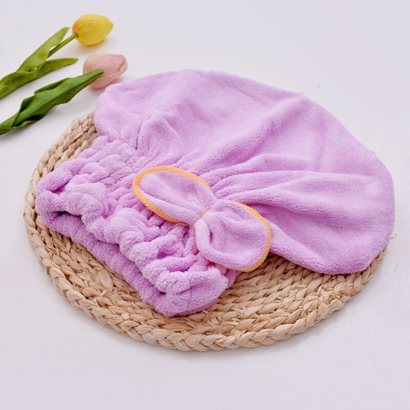 Nopea hiustenkuivaus pyyhehattu bowknot wrap pyyhe suihkumyssy naisille kylpyläkuivaus hiuspyyhe mikrokuitu nopeasti kuivuva hiusturbaani: Violetti -01