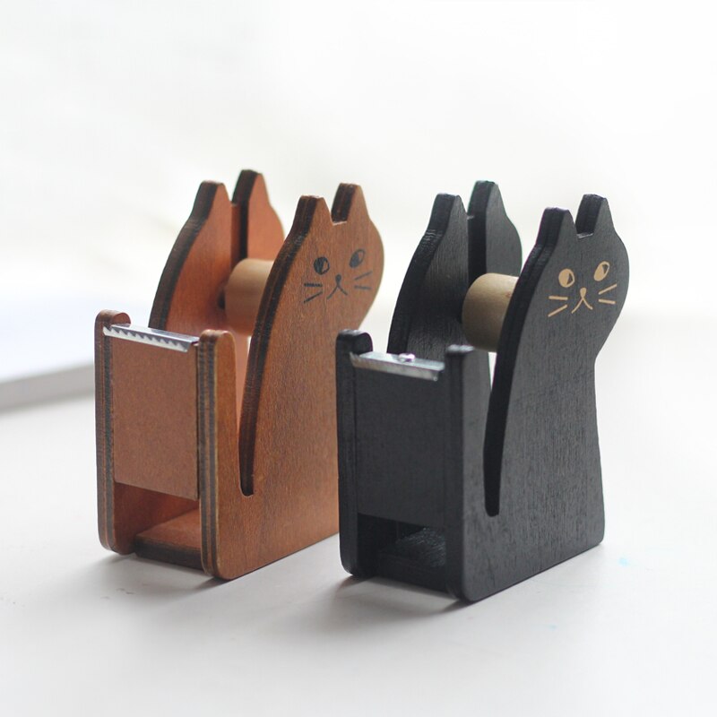 tape dispenser kawaii retro wooden cat styling tape cutter Miranda cat manufacturer cute stationery