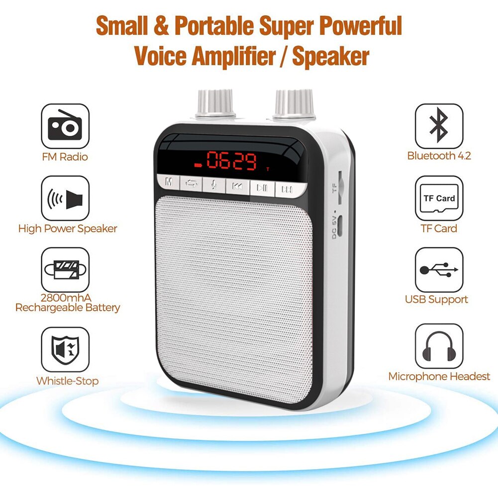 Amplificador de voz con micrófono, altavoz portátil Personal compatible con Bluetooth para profesores, guías turísticos, entrenadores, reproductor MP3