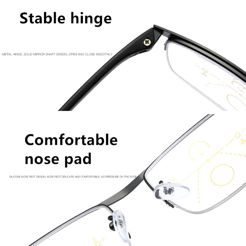 Progressive Multi-Focus Computer Reading Glasses Blue Light Blocking Metal Alloy Multifocal Readers Eyeglasses