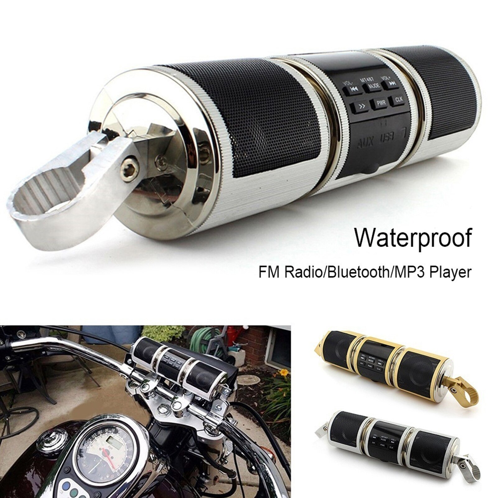 Motorcycle Bluetooth Music Player MP3 Motorcycle Stereo Speaker FM Radio Adjustable LED Screen Waterproof