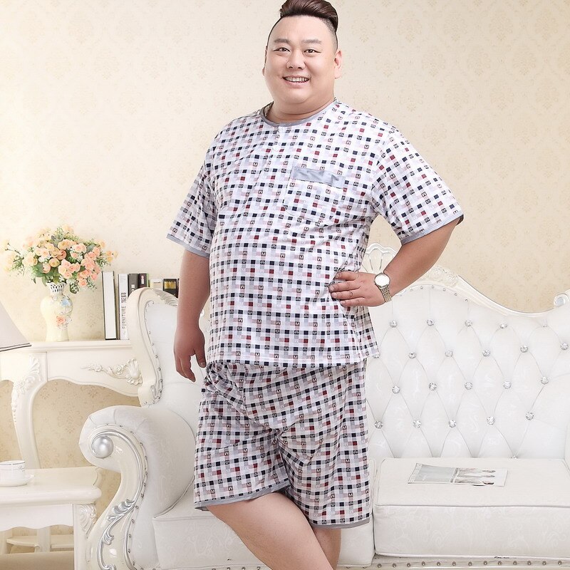 2022 Men&#39;s Summer Cotton Big Size Pajamas Male Extra Large Sleepwear Set Thin Fabric Short Sleeve