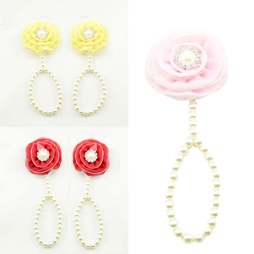 Infantile simulé-perle pieds nus bracelets de cheville bébé enfant en bas âge chaîne de pied en mousseline de soie fleur plage sandales