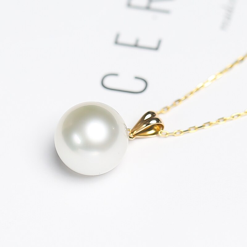 Real Big White Pearl Pendant For Women,11-12mm Natural Freshwtaer Pearl Pendant 18k Yellow Gold Chain Necklace Jewelry