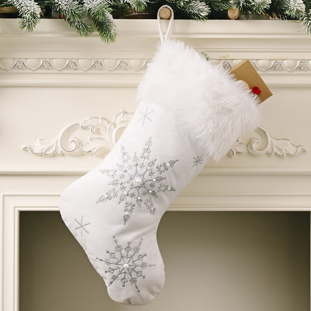 Hvid stempling guldsnefnug trykt xmas strømper ornamenter jul vedhæng juletræ dekoration god jul: Stempling sølv