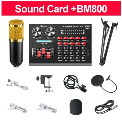 bm 800 Microphone studio R8 Sound Card Kits bm800 Condenser Microphone for PC Computer Phone Karaoke Singing Gaming Mic Stand