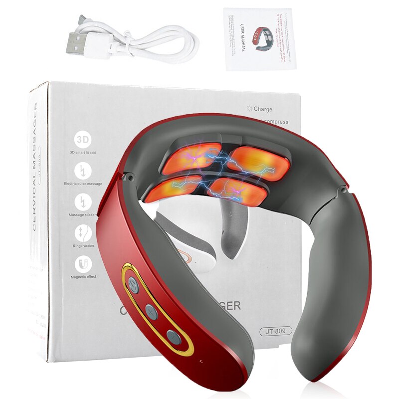 Elektryczny masażer szyi inteligentny szyi i masaż pleców impuls elektryczny ciała masaż odcinka szyjnego relaks 4D terapia magnetyczna masaż: Type 3 Red