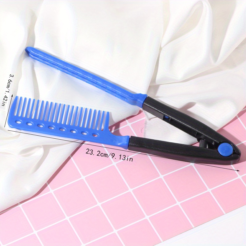 1 peine de pelo liso en forma de V, alisador de pelo DIY, herramientas de belleza y cabello, peine de peluquería de salón: Azul