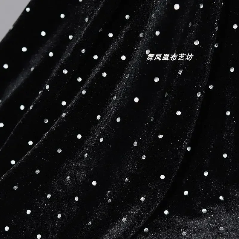 4 Sides Stretch Shiny Velour Fabric By The Meter for Dress Clothes Decoration Sewing Sequins Velvet Cloth Soft Smooth Blue Black: Silver