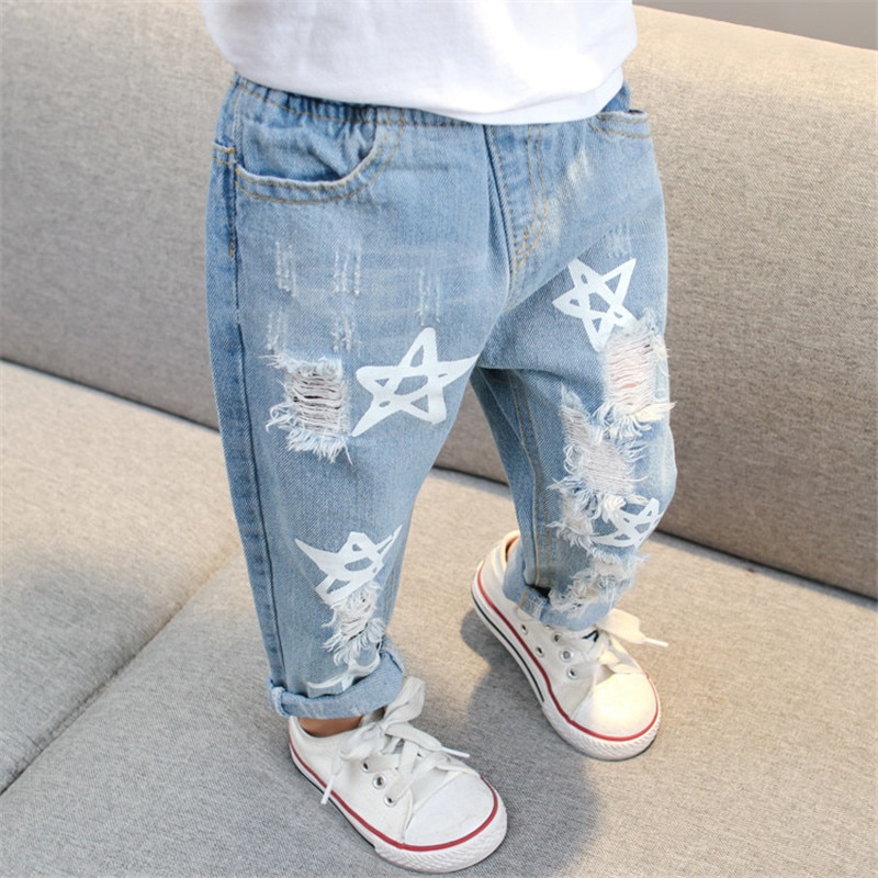 Dessin animé pentagramme déchiré jean pour filles garçons 1-6y bébé garçons jean trou Denim sarouel enfant en bas âge enfants vêtements pantalon