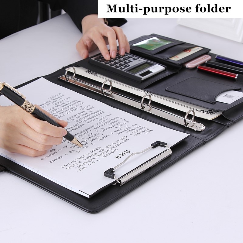 Pochette multifonction pour conférence et fichiers A4, avec pince de gestion, pour bureau, calculatrice, porte-carte, pour gestionnaire