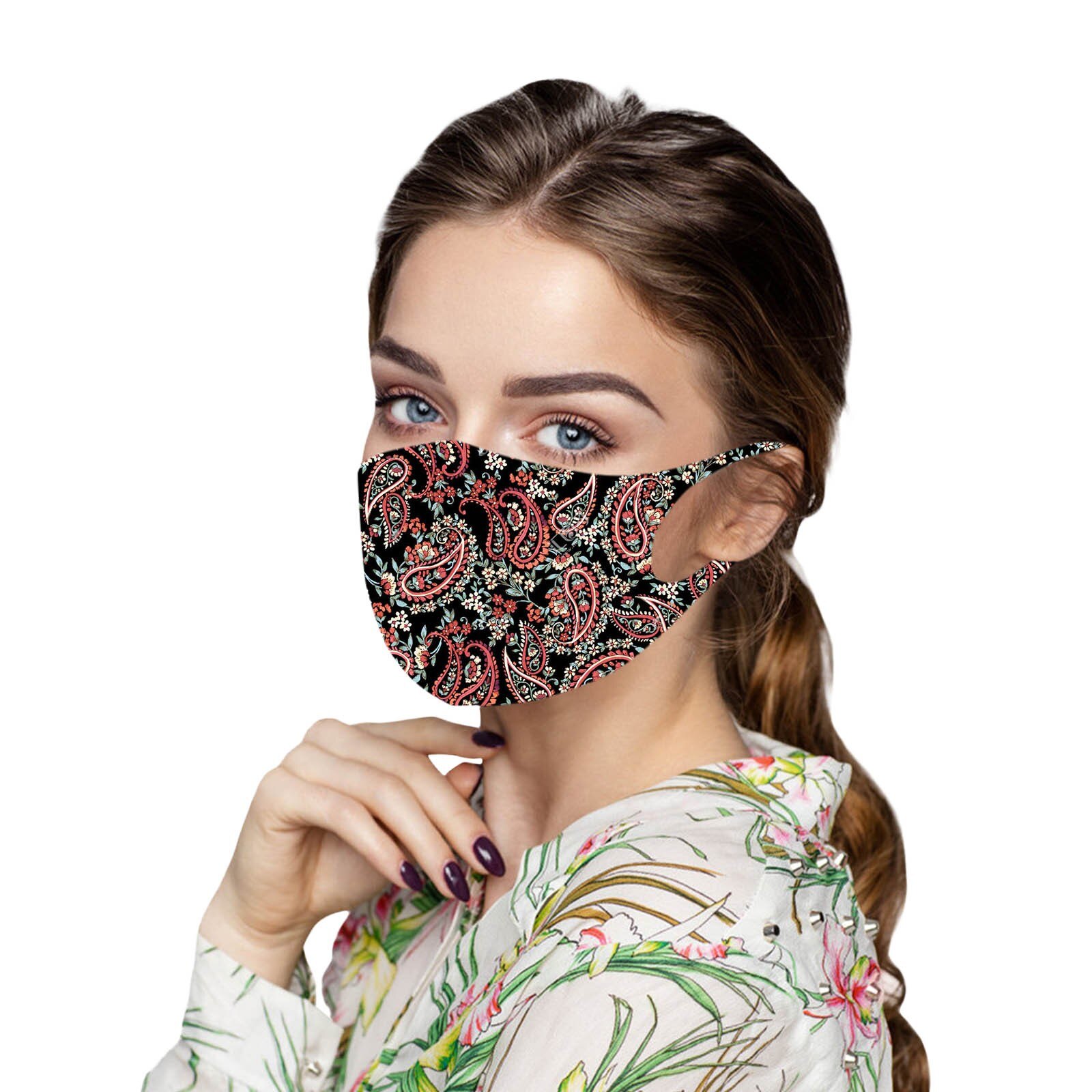 1pc ski Fasemask Adult Ice Silk Printed Bandana Washable Reusable Fabric Lavables Masque Bandana: A