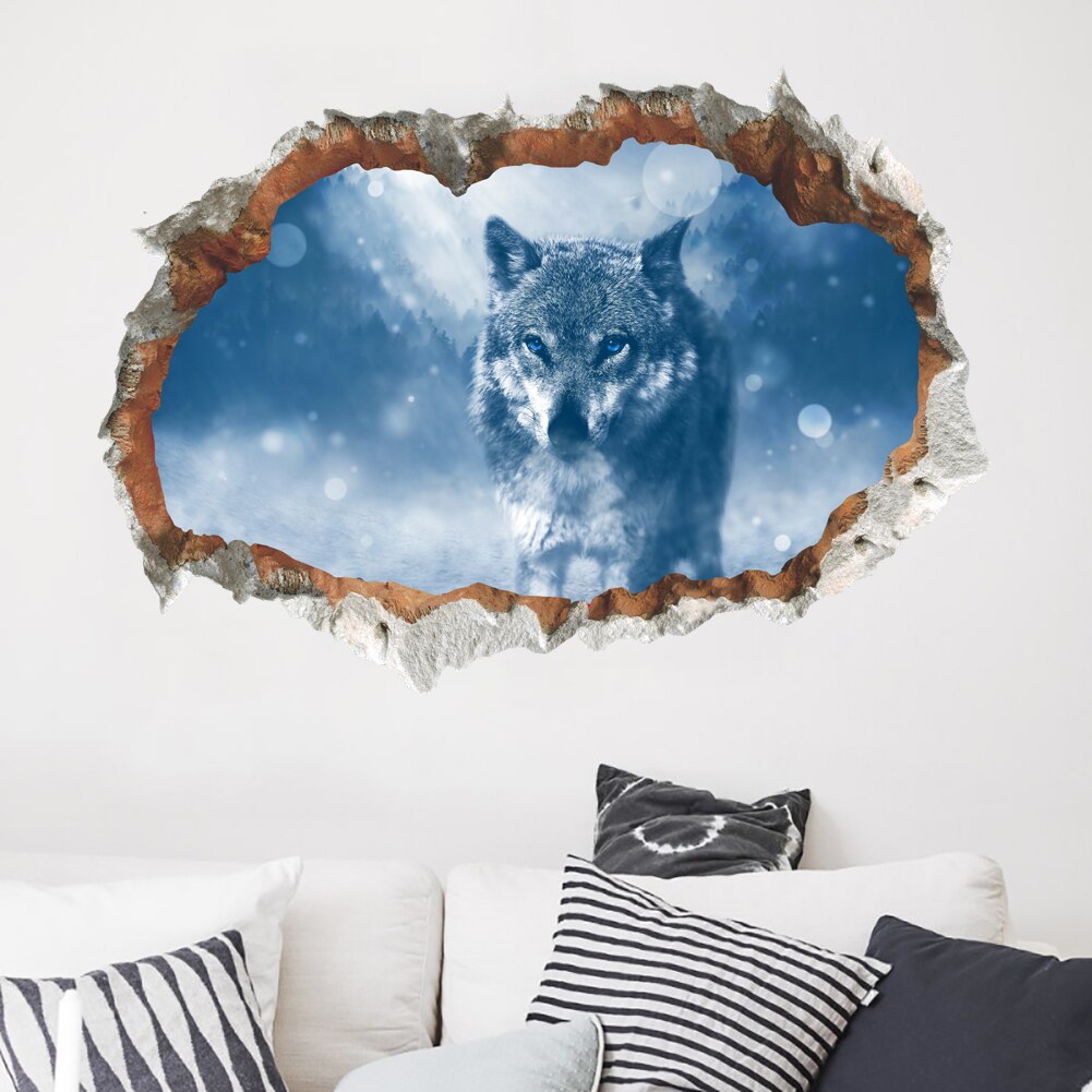 Arctic Snow Wolf Wall Stickers 3D Vivid Wall Decals Poster Mural Living Room Bedroom Home Decor